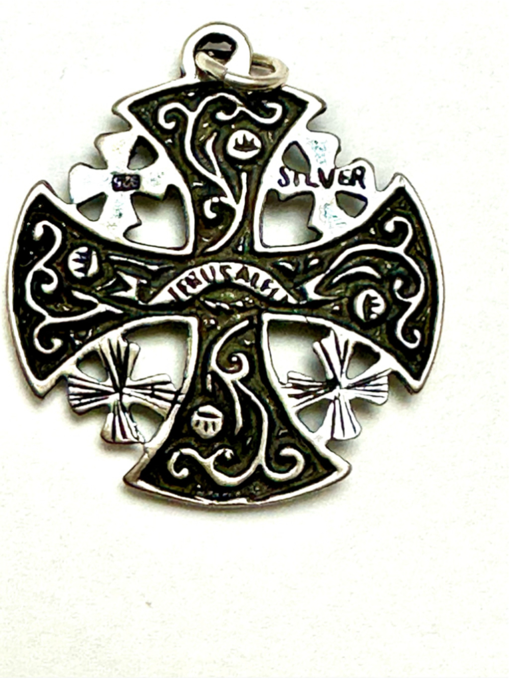 Women's Sterling silver Jerusalem Cross Pendant Necklace, One Size, Silver/Black